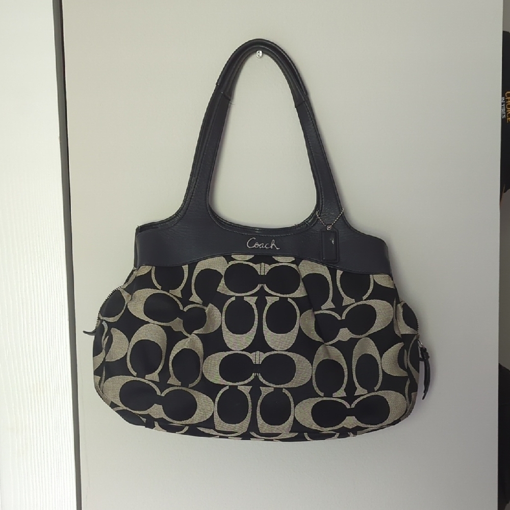 Coach Black and Tan Shoulder Bag with Signature Design